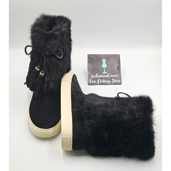 Tory Burch Women's Black Suede Leather Rabbit Fur Anjelica Boots Sz 9 2863 - Picture 12 of 16
